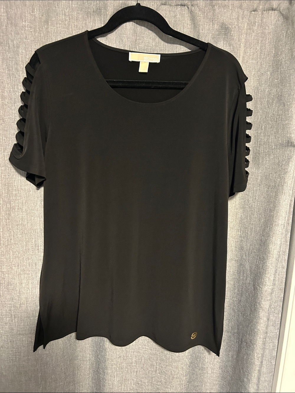 MICHAEL Michael Kors Black Short-Sleeve Top with Ladder Shoulder Cutouts